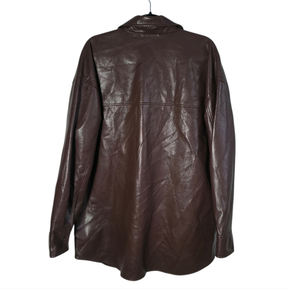 Babaton Aritzia Pelli Shirt Jacket in Coffee Bean Size Large Vegan Leather - Picture 6 of 11